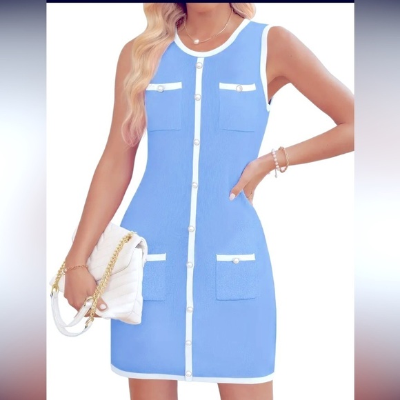 Color Block blue and white sleeveless dress new in package size large - Picture 1 of 7